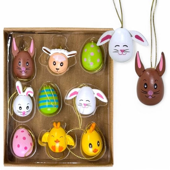 Set di paaschi di legno - Uova/hazze/pulli/agnelli decorati a mano per la decorazione di Pasqua - Decorazione di primavera compatta 2x3 cm - Ideale per il cesto di Pasqua/la decorazione della tavola/i regali