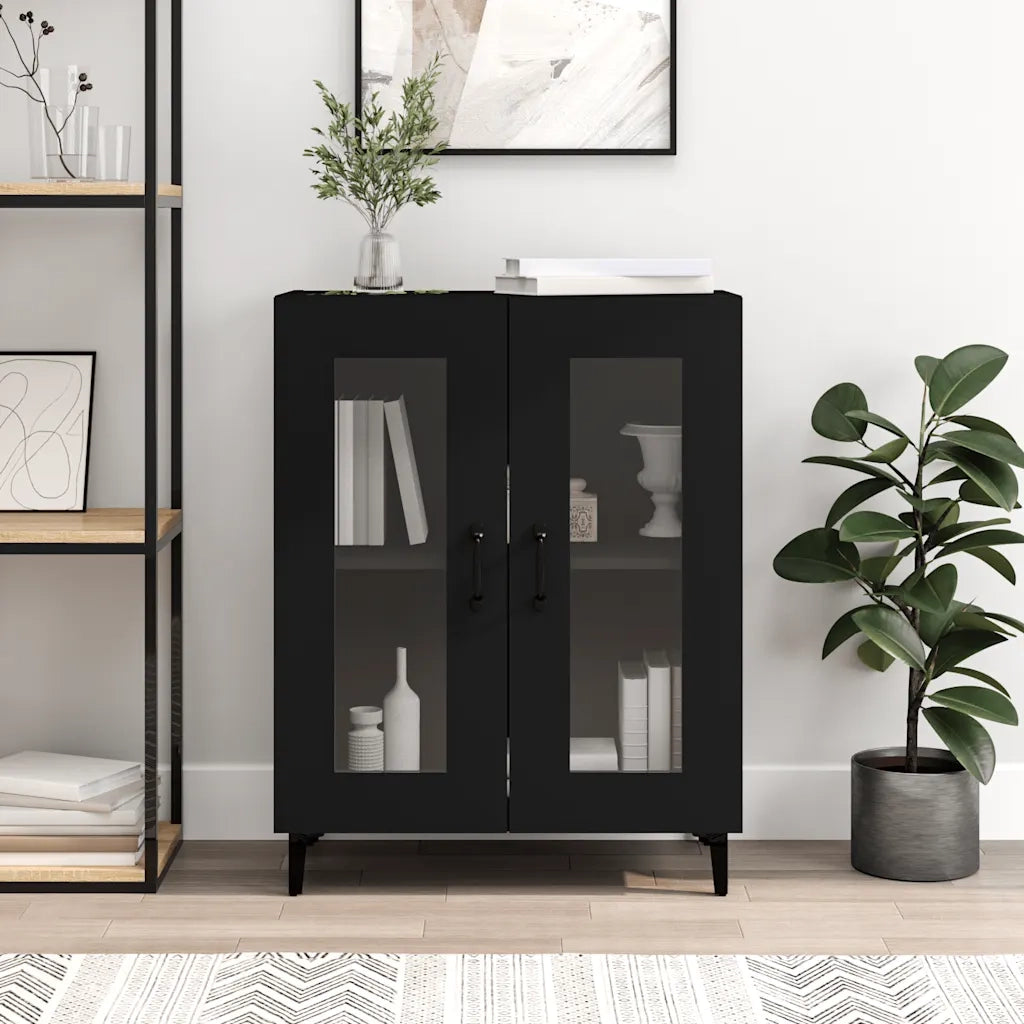 Credenza | Madia | Buffet da pranzo | Armadio da pranzo Nera 69,5x34x90 cm in Legno Multistrato