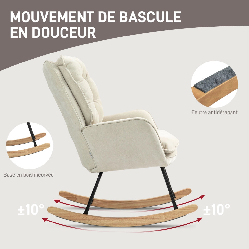 Poltrona a Dondolo ¨C Zephmum ¨C Tessuto Chenille, Imbottita, 71x98.5x97 cm, Beige