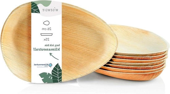 25 Borden in druppelvorm biologico degradabile servizio da tavola - servizio da festa compostabile - piatti ovali Ø 26 cm in legno di bambù