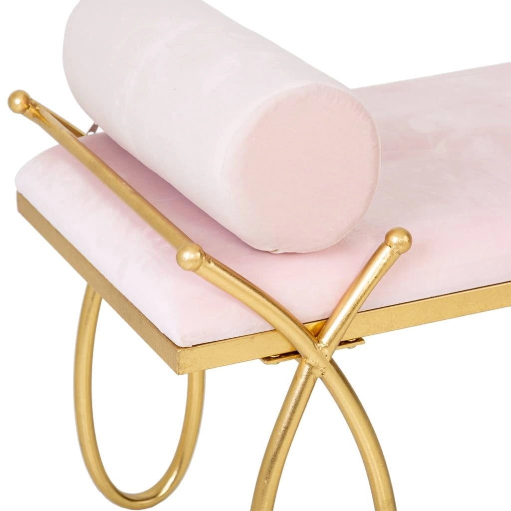 Sgabello in velluto rosa e metallo oro 112,5x49x53h