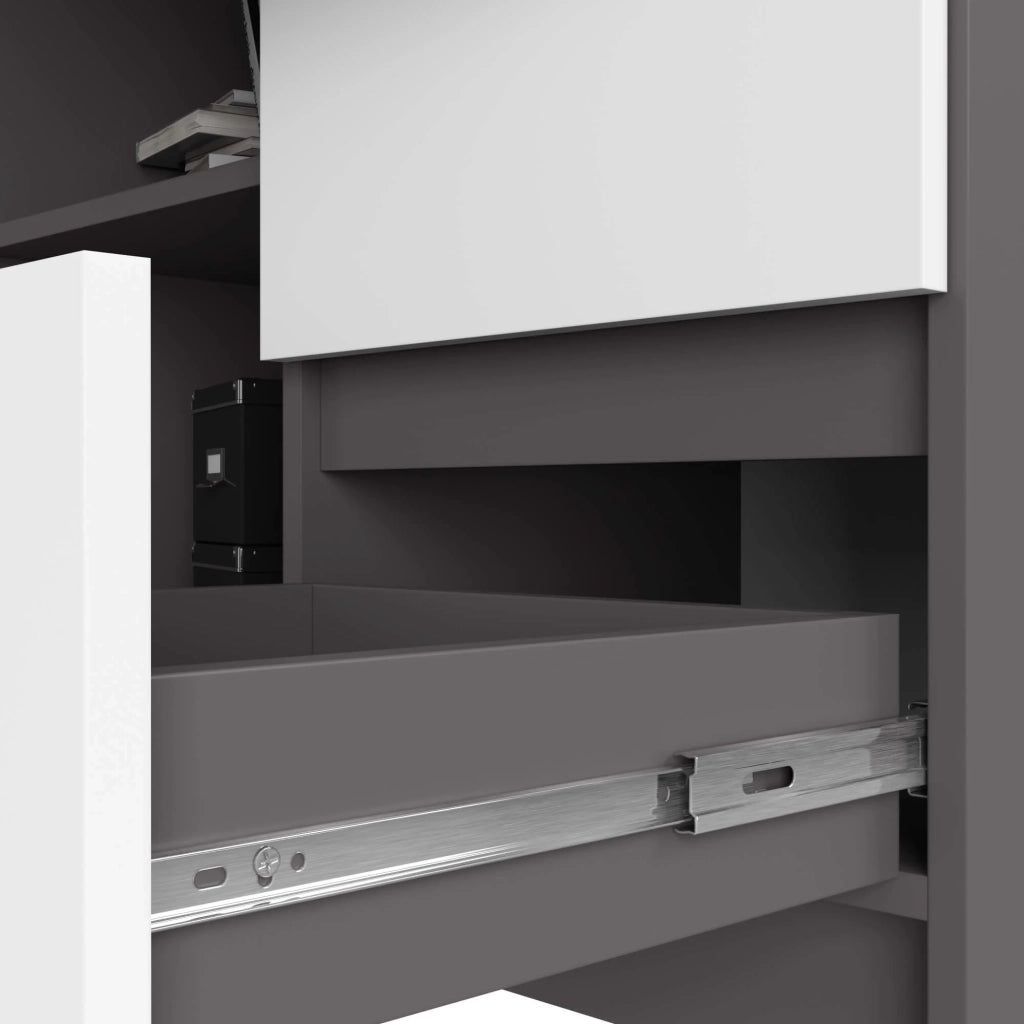 Scrivania angolare AKORD B16 Grigio Grafite 124 cm 3 cassetti inserto frontale Bianco 124x85x77 cm Modello a destra