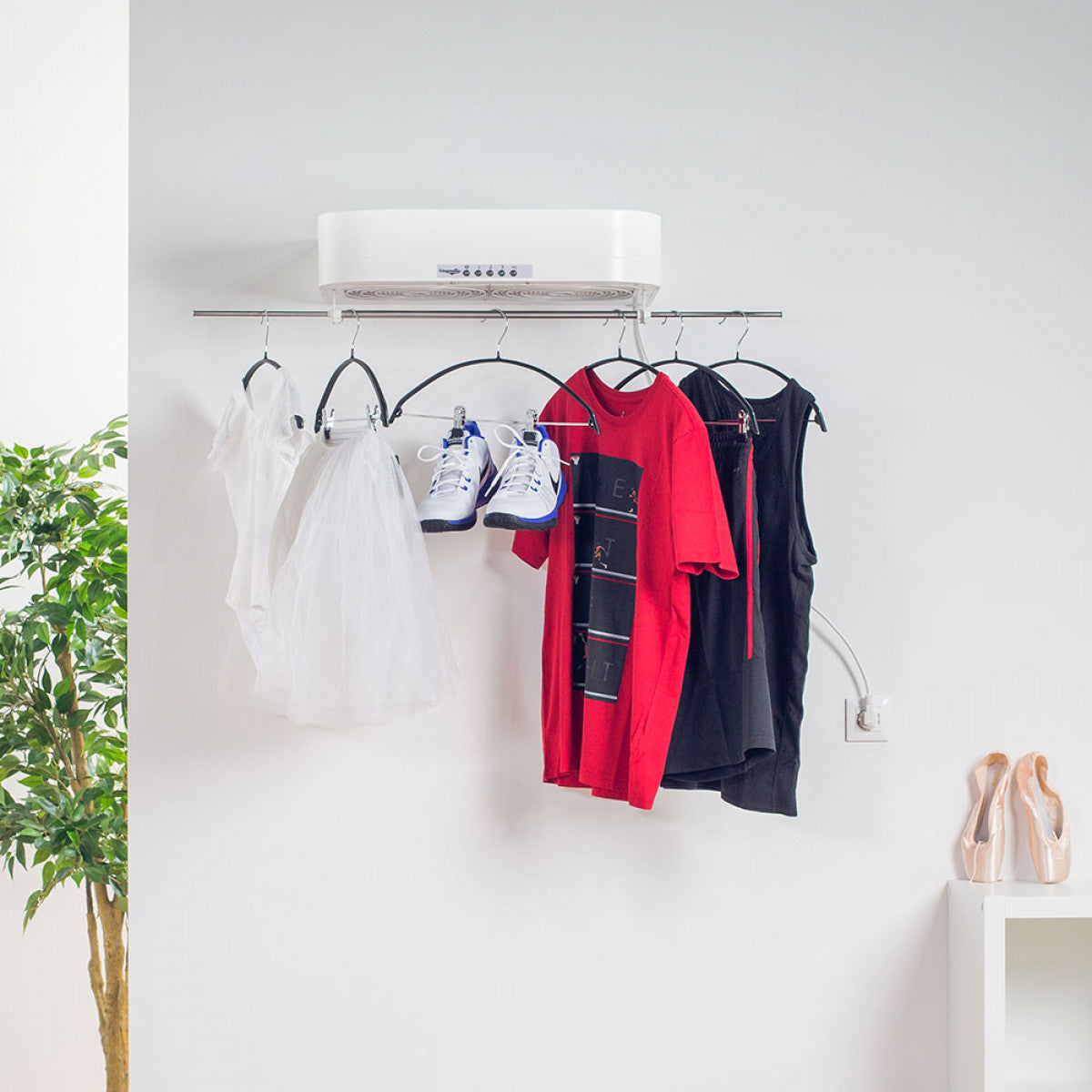 Kit Asciugabiancheria Asciugatrice per Biancheria 2 x 25W 5 Grucce e Telecomando Sciugarella Bianco