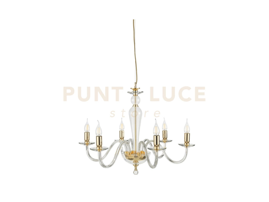 LAMPADARIO PAGANINI 6 LUCI CRISTALLO ORO ATTACCO E14 D.70CM