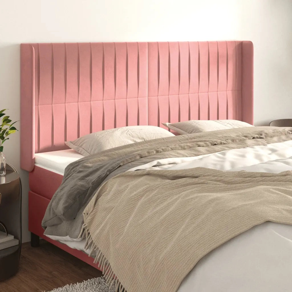Testiera ad Orecchio-Testata con Orecchie Rosa 203x16x118/128 cm in Velluto 313156