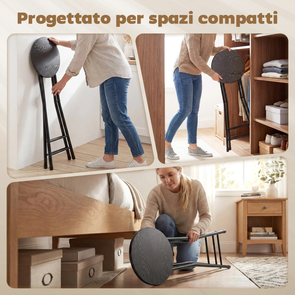 Set 4 Sgabelli Bar Pieghevoli ¨C Zephmum ¨C Legno e Acciaio, Nero, 34x30x70 cm