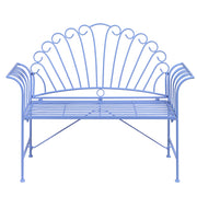 Panca da giardino vintage in metallo azzurro con braccioli svasati 2 posti esterno stile retrò