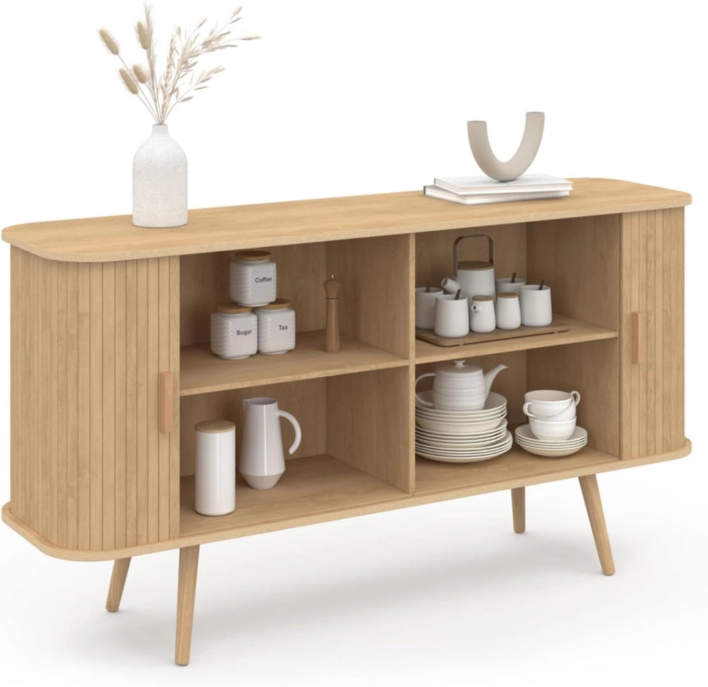 Aparador ROMIE efecto listones 2 puertas correderas 140 cm