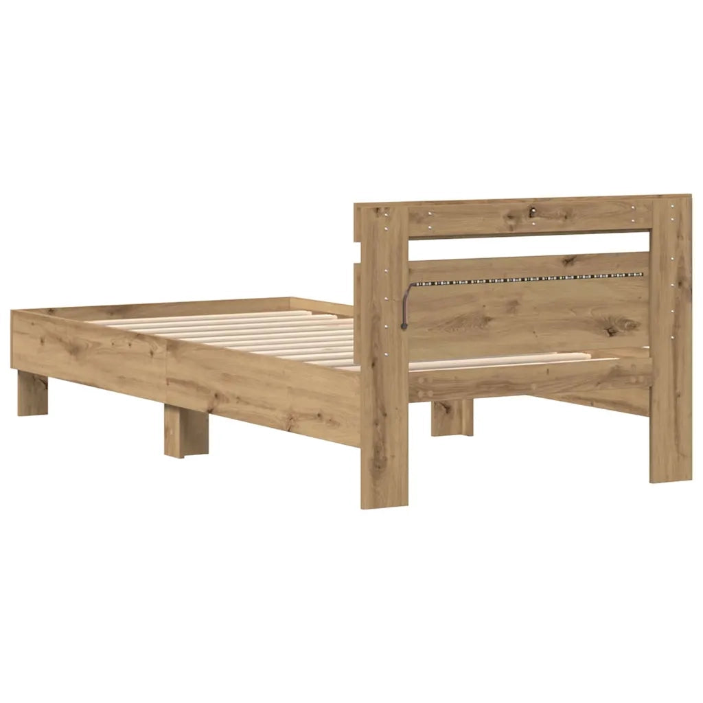 Struttura del letto con led Rovere artigianale 90 x 200 cm 863796