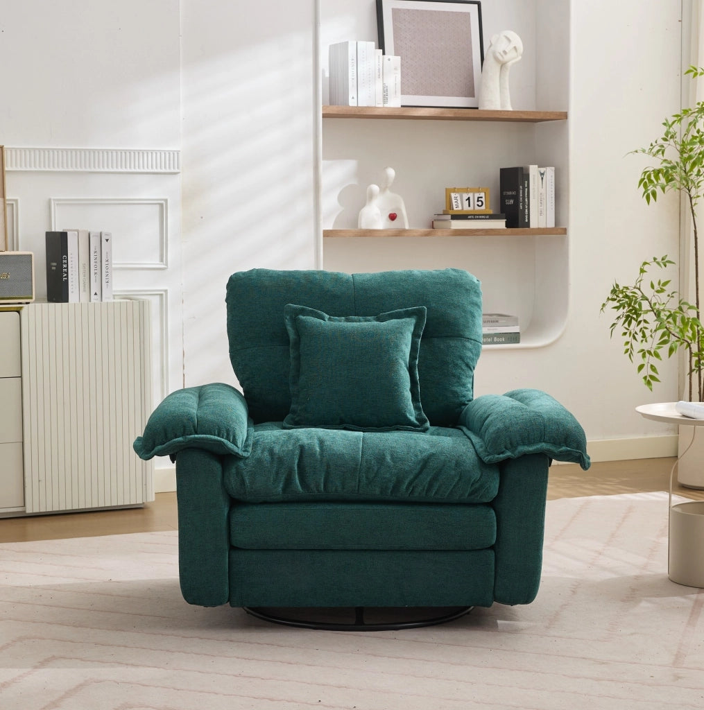 Poltrona girevole Chenille 360° oversize con cuscino di supporto per soggiorno, camera da letto e cameretta