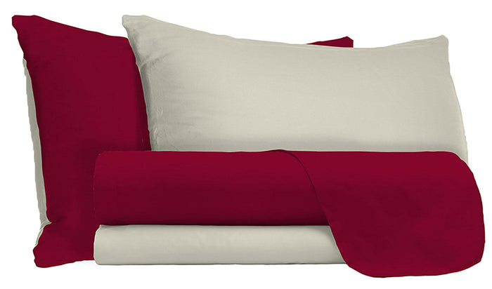 Set Lenzuola Singolo Sopra Sotto e Federe Doubleface Bordeaux/Panna
