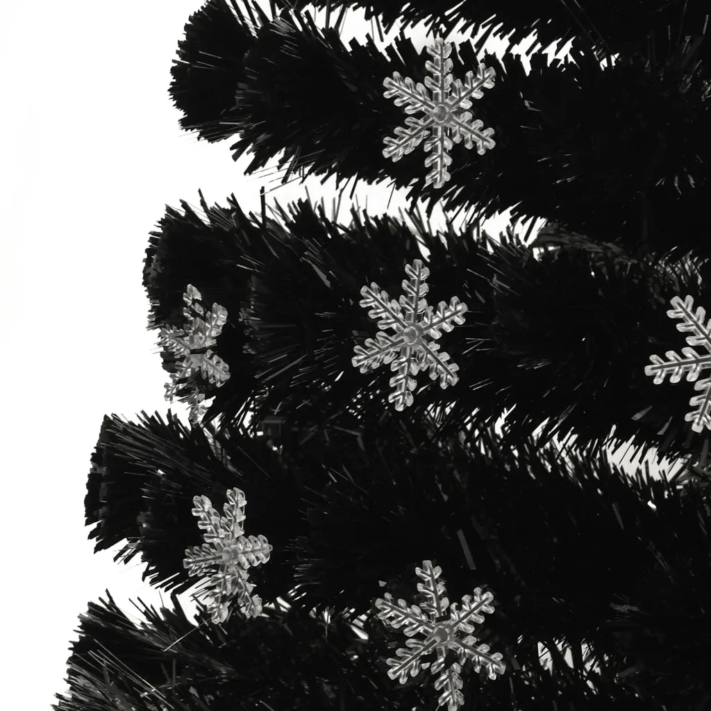 Albero Natale con Fiocchi di Neve a LED Nero 150cm Fibra Ottica