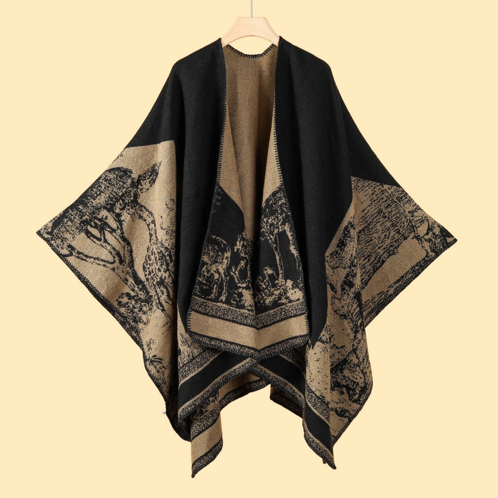 Mantella divisa ispirata al design Stylewave, ampio scialle da donna, calda mantella double-face.