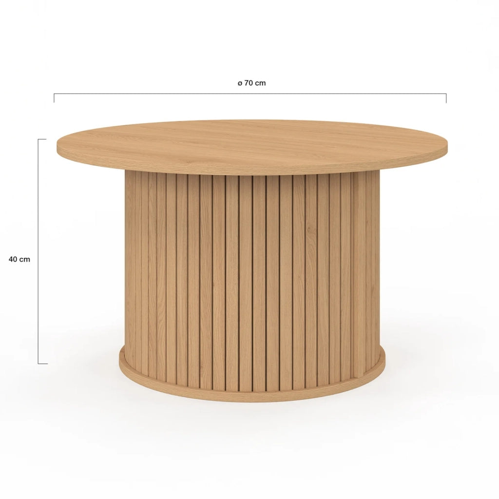 IDMarket - Tavolino rotondo JULIETTE 70 cm con doghe in legno color rovere