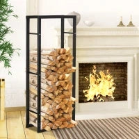 Porta Legna Verticale in Metallo Nero da Interni ed Esterni con Portata 100 kg max, 60x25x150 cm