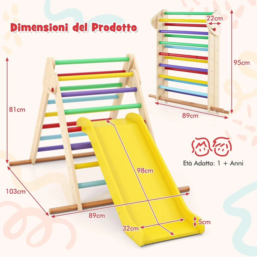 3 in 1 Arrampicata Giocattolo a Triangolo per Bambini, Set di Arrampicata con Rampa di Scivolo e Inclinazione Regolabile, Arrampicatore per Bambini 1 Anno+ (Stile 2 Colorato)
