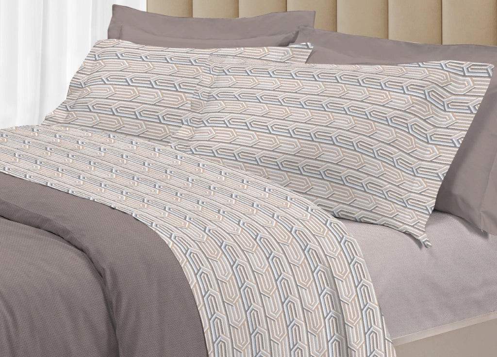 Completo Lenzuola Letto 100% Cotone Italy 3027 Disegno Henry - Piazza E Mezza - Beige