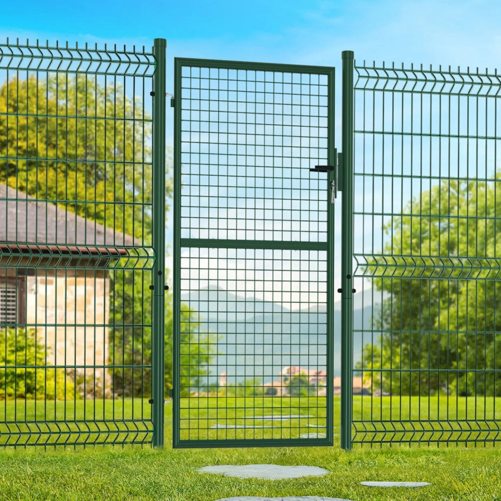 IDMarket - Cancello da giardino in acciaio 105 x 175 cm con serratura e maniglia verde