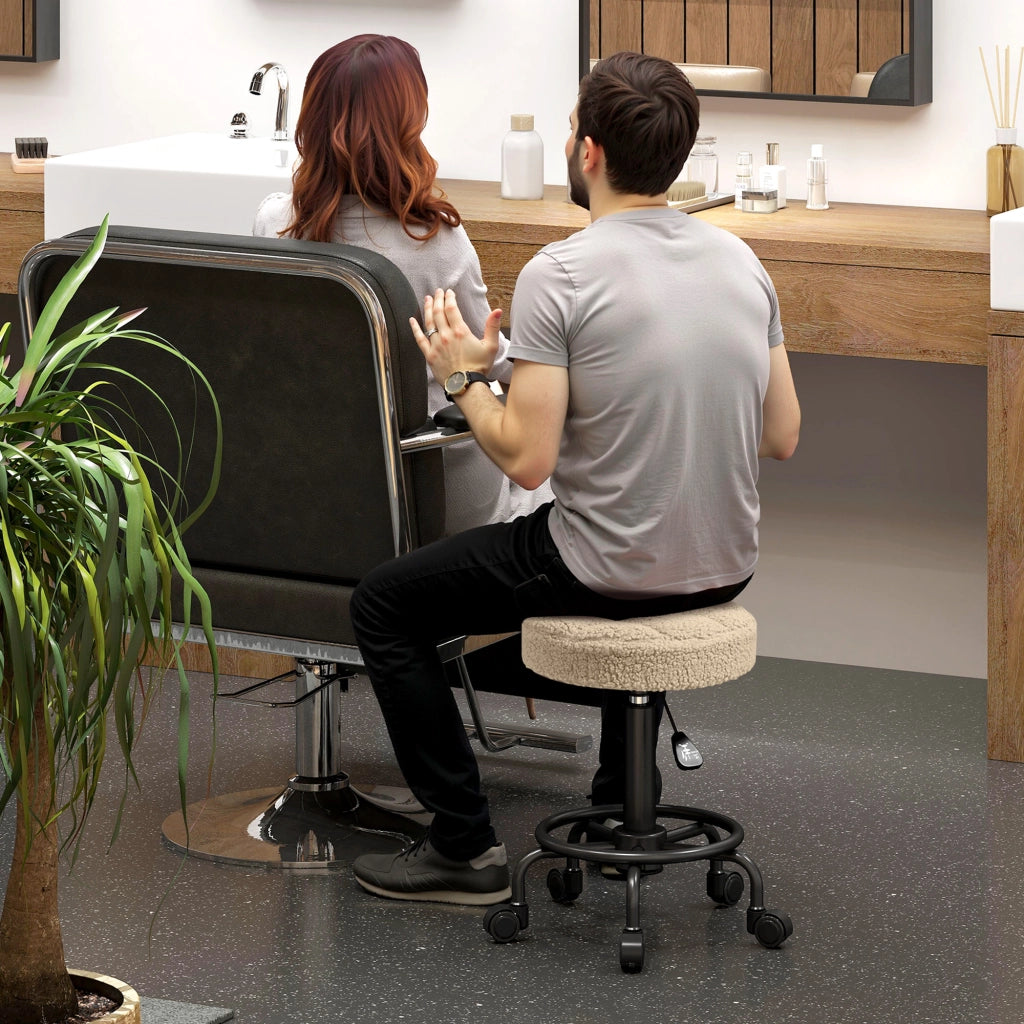 Sgabello girevole con ruote ¨C Xylo ¨C altezza regolabile 50-66 cm tessuto effetto pecora marrone
