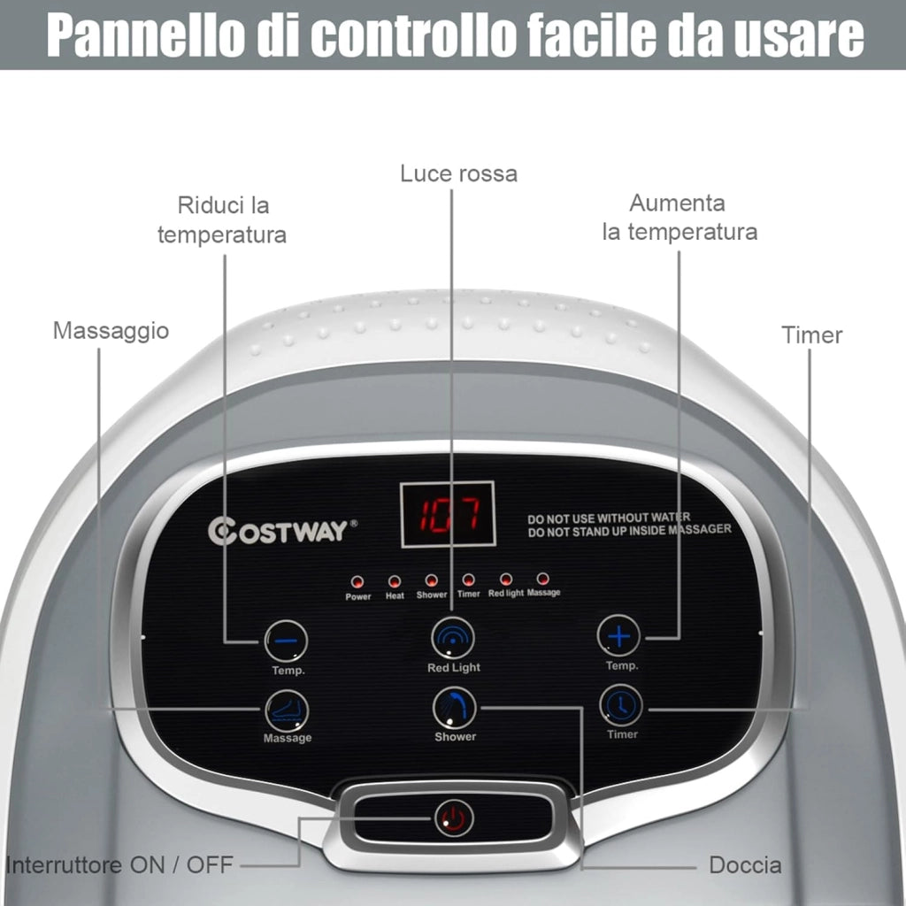 Idromassaggio per Piedi, Pediluvio Massaggiatore Plantare Massaggio Shiatsu, con Funzione Calore Timer e Rulli Luce a Infrarossi, Idromassaggiatore 15L (Grigio)