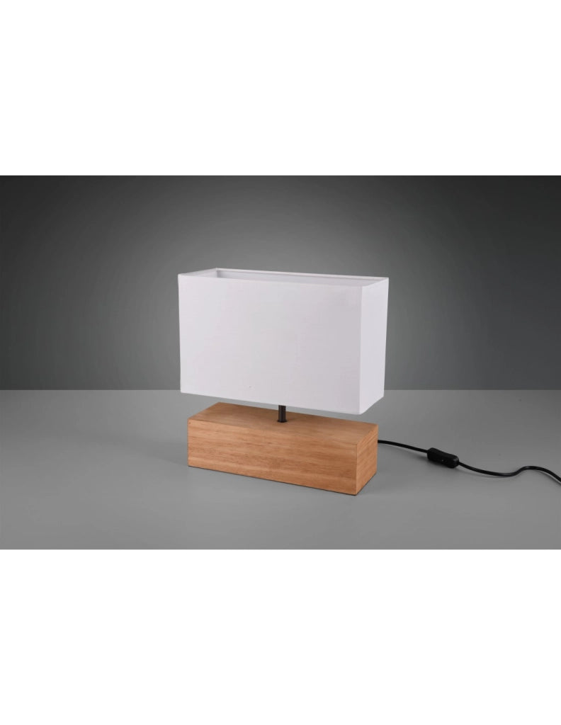Lampada Tavolo Rettangolo Woody Legno Naturale Paralume Bianco Trio Lighting