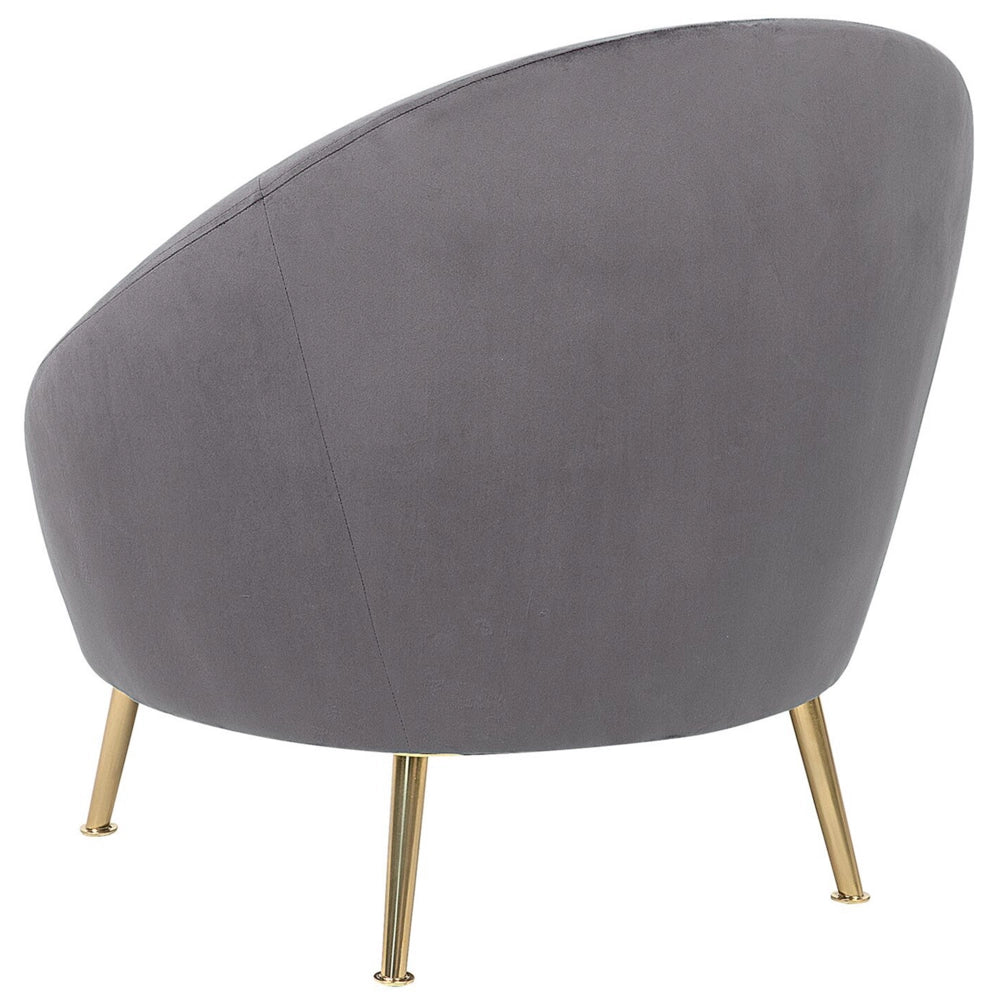 Sedia a pozzetto Velluto grigio 76L x 80W x 81H cm Gambe dorate Glam Retro