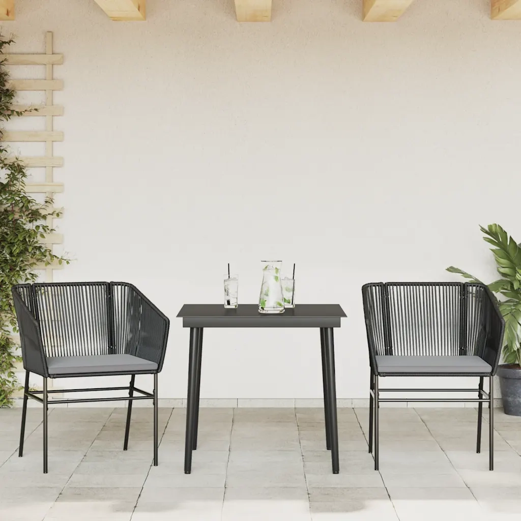 Set da Pranzo da Giardino 3 pz | Set Salotto da Giardino con Cuscini Polyrattan Vetro