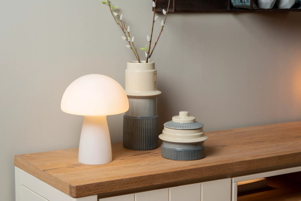 Lampada da tavolo in vetro bianco fungo E27 Lucide
