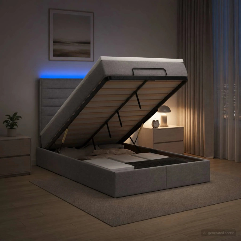 Letto Ottomano con Materasso e LED Grigio Chiaro 120 x 190 cm 3457972