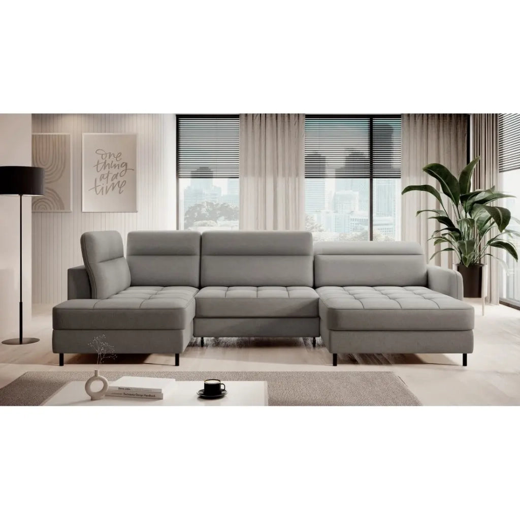 Divano ad angolo convertibile BERTHO 306 cm grigio – Angolo destro con contenitore