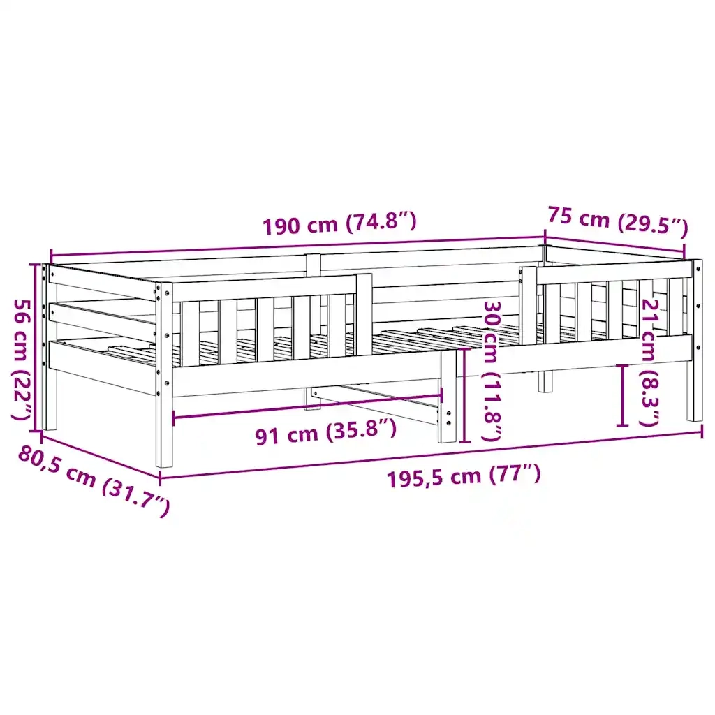 Letto senza Materasso Marrone Cera 75x190 cm in Legno di Pino 846984