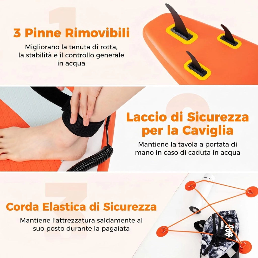 SUP Stand up Paddle, Tavola SUP Gonfiabile con Pompa, Pagaia in Alluminio, Guinzaglio, Borsa e Kit di Riparazione, per Principianti ed Esperti, Portata 160 kg, 336 x 77 x 16 cm
