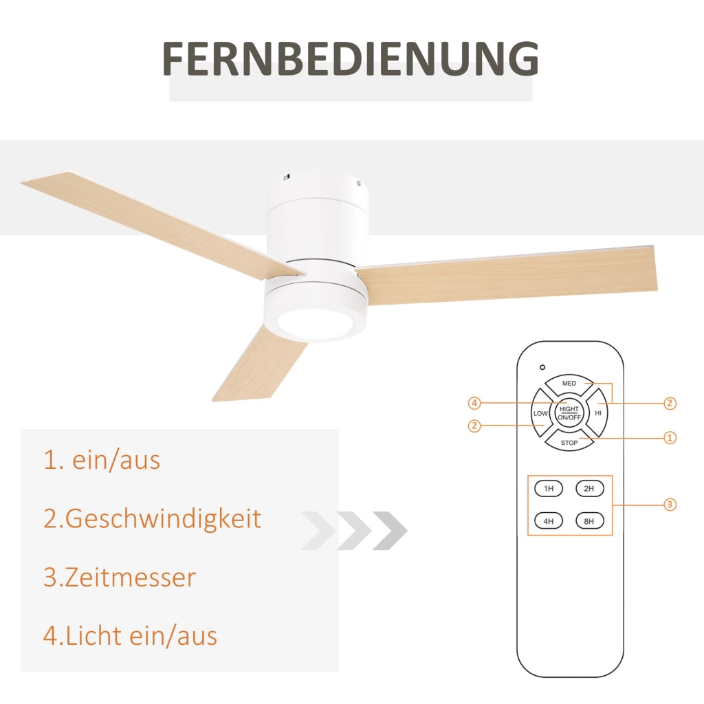 Ventilatore a Soffitto con Luce LED ¨C zephmum ¨C Bianco+Legno Naturale