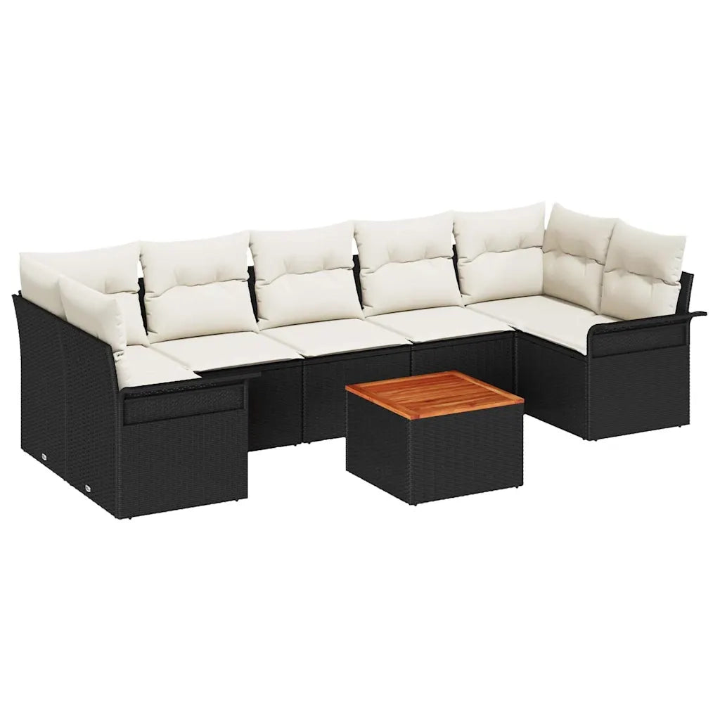 Set Divano da Giardino con cuscino 8 pcs Nero polyrattan 3347292