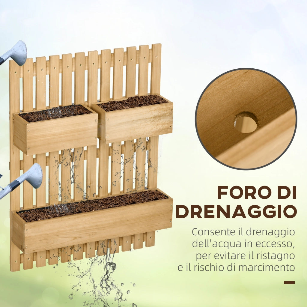 Fioriera da Esterno Verticale in Legno con 3 Vasi Rimovibili, 60x16x80cm