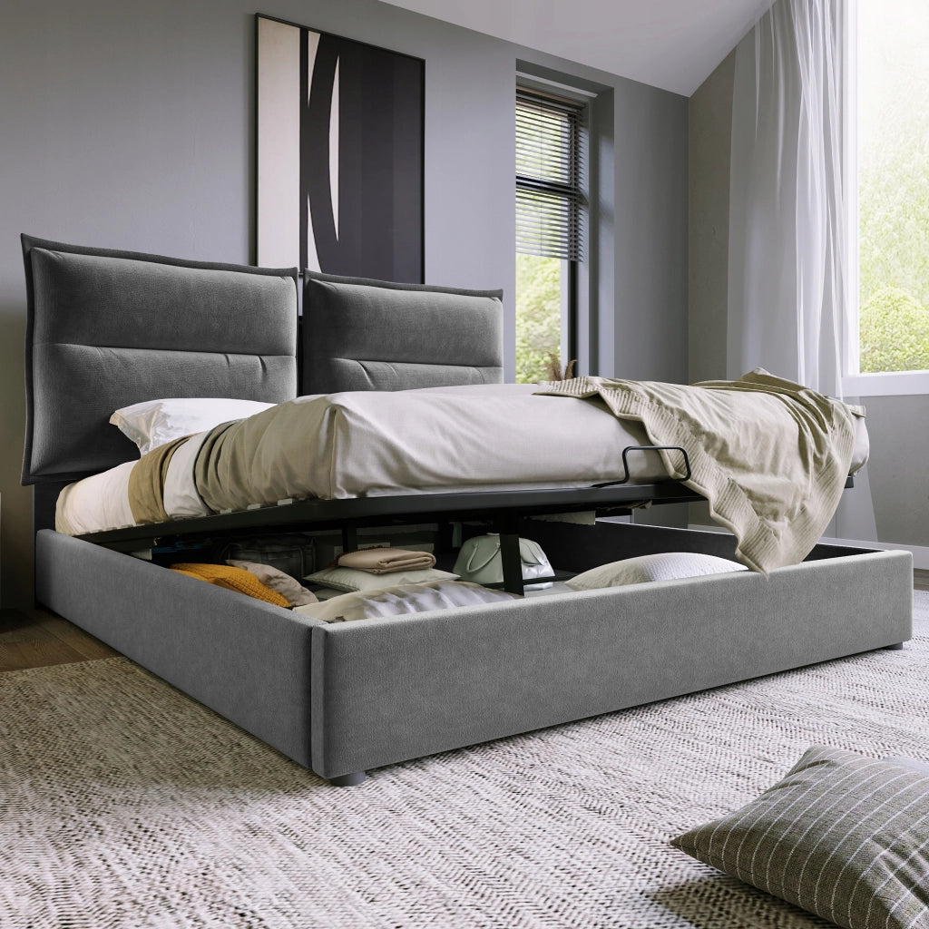 Letto imbottito regolabile - Xylo - 140x200 - Grigio - Idraulico