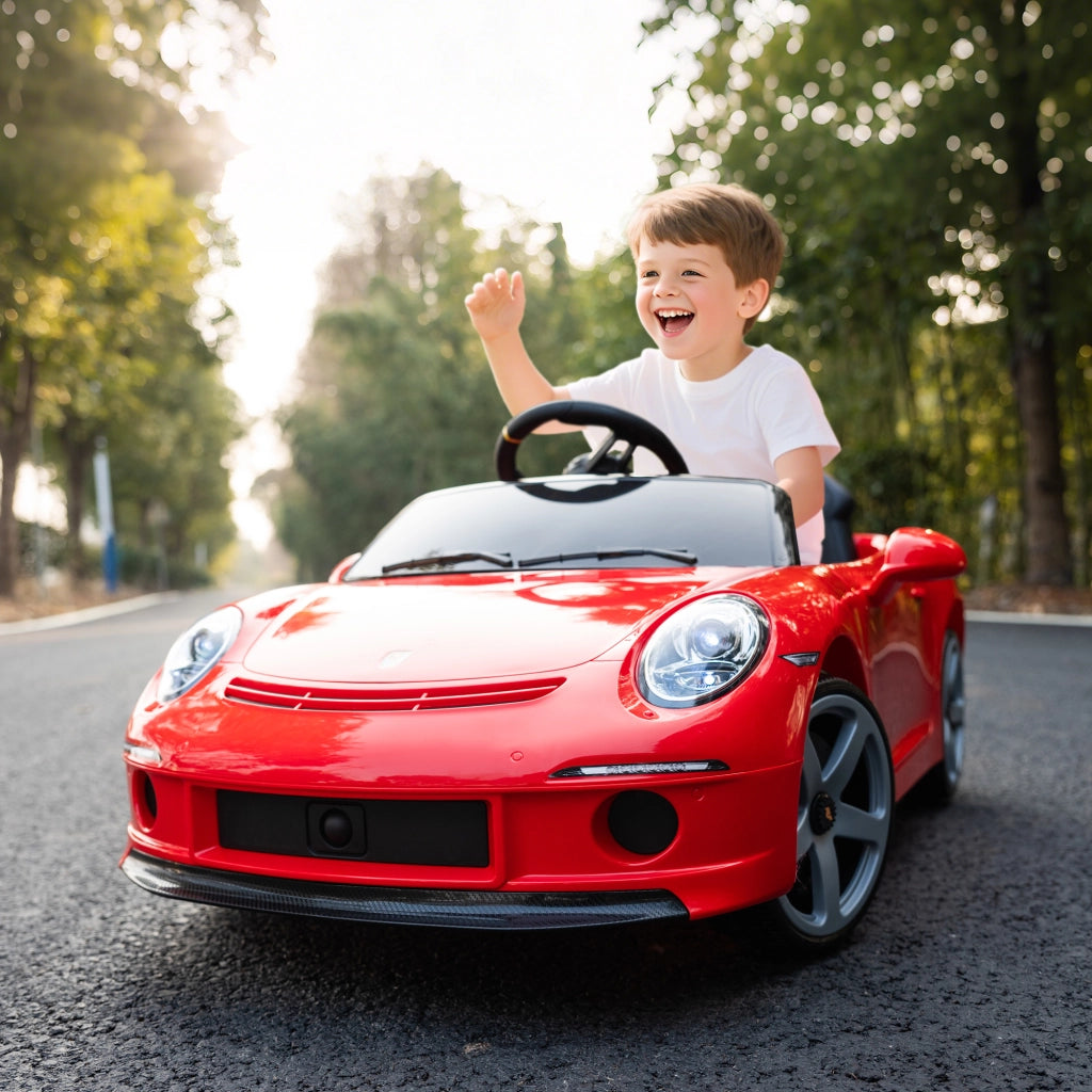 Macchina per Bambini 3-5 Anni con Licenza Ufficiale RUF GT, Telecomando, Cintura di Sicurezza e Musica, Rosso
