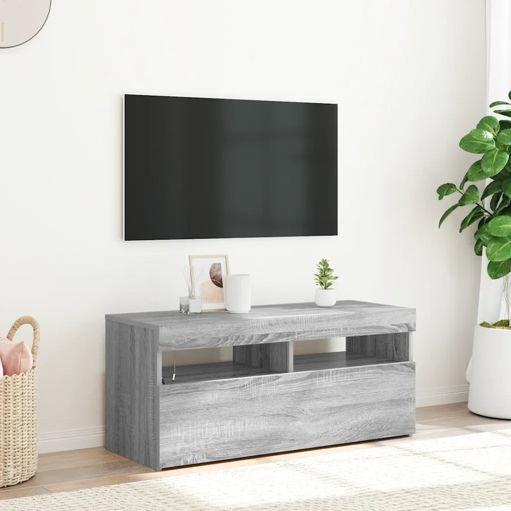 Mobile Porta TV con Luci LED Grigio Sonoma 90x35x40 cm 815676