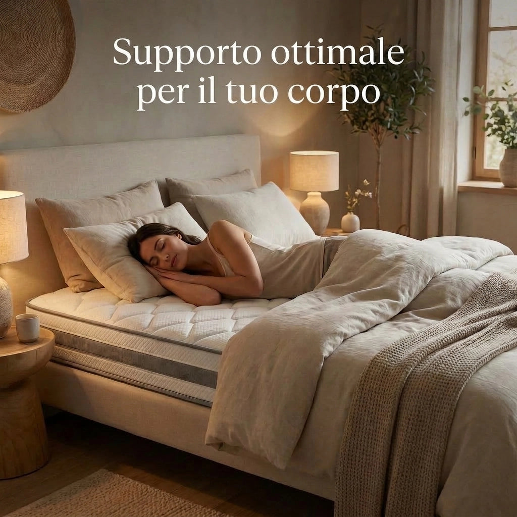 Materasso singolo 90x200 a molle insacchettate 7 zone; rigidità H4 altezza 25 cm; schiuma comfort