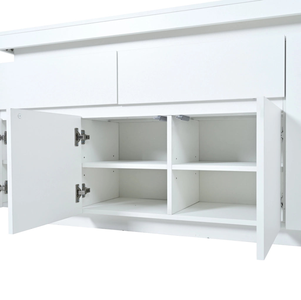 Sideboard moderno 140 x 35 x 72;5 cm in truciolare bianco lucido con LED e 2 cassetti