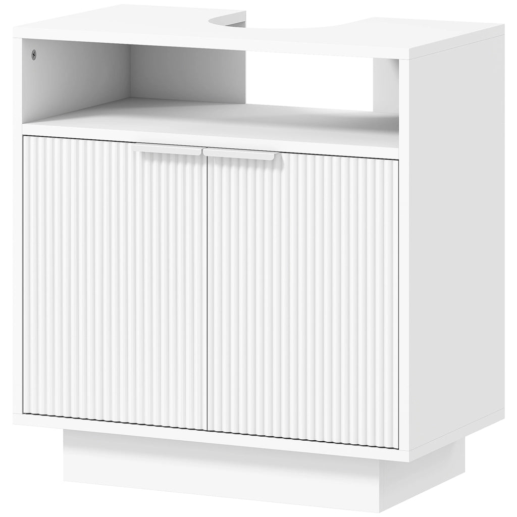Mobile Sotto Lavabo Bagno con Ripiano Interno Regolabile e Ripiano Aperto. in Legno. 60x33x63 cm. Bianco