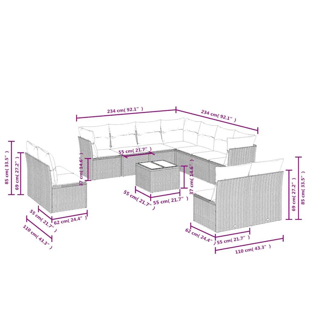 Set Divani da Giardino 12 pz con Cuscini Nero in Polyrattan 3217827