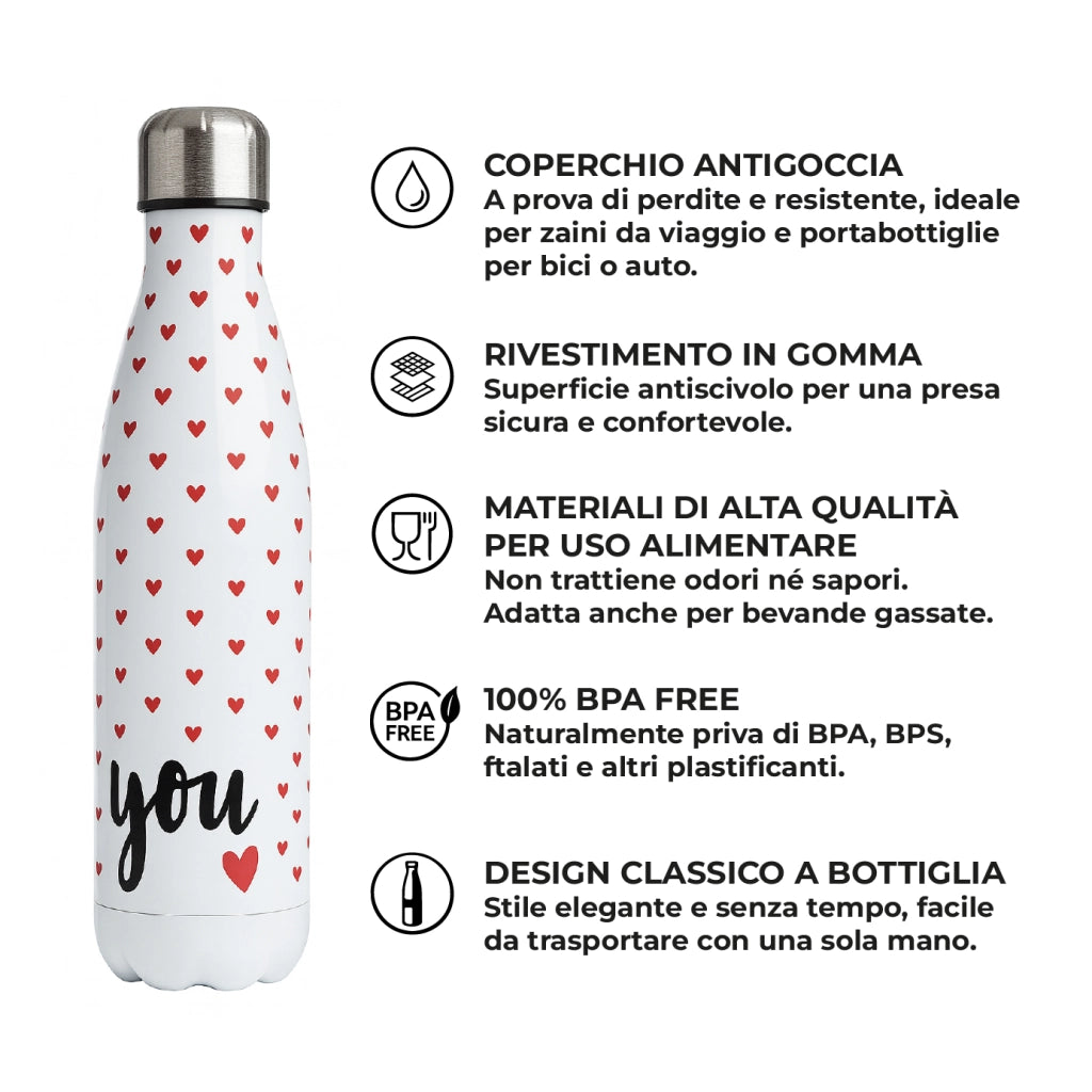 Coppia Borracce Termiche 500 ml isolamento Caldo/Freddo, Antigoccia, Idea Regalo Coppia San Valentino