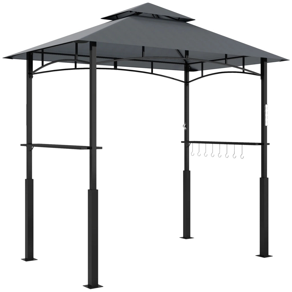 Gazebo per barbecue da giardino doppio tetto 243 x 148 x 248 cm ripiani ganci contemporaneo e in metallo grigio scuro 21_0004876