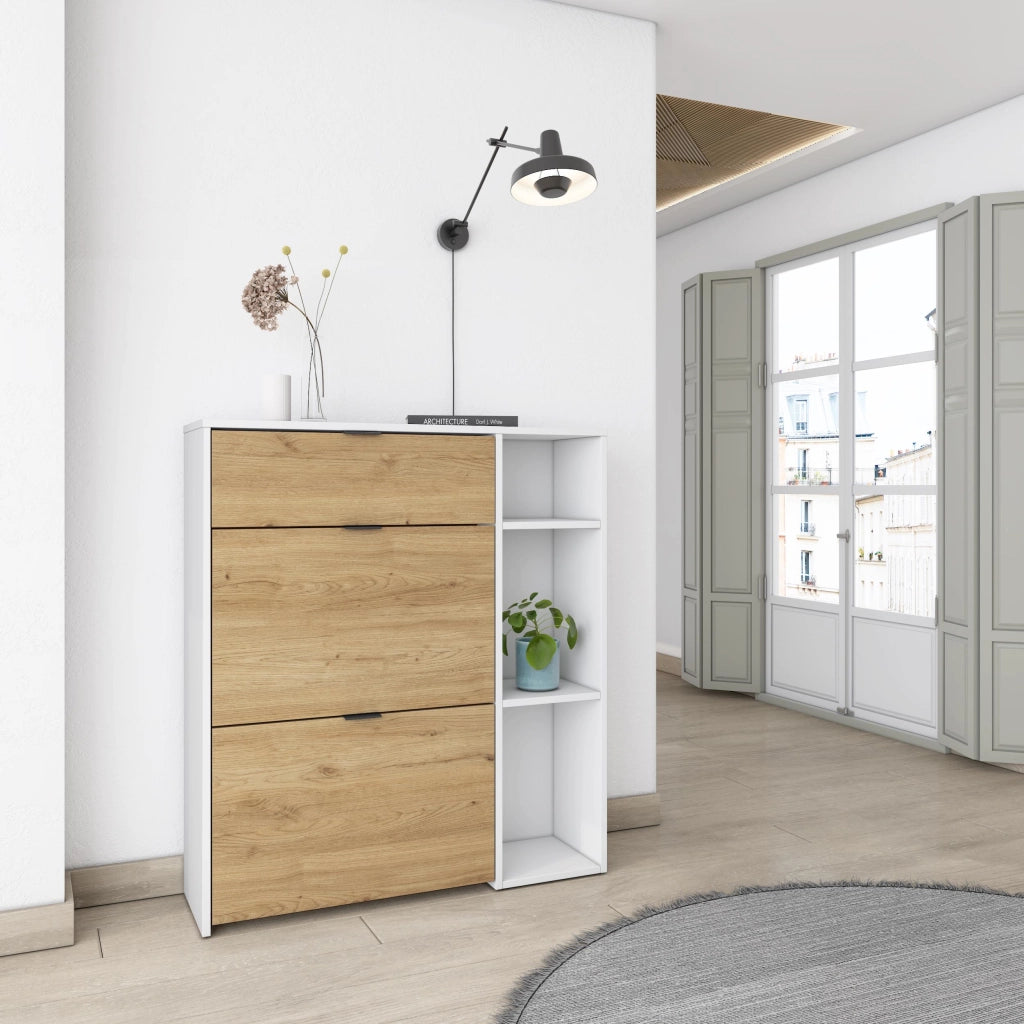 Scarpiera Ingresso, 90x27x102cm, 10 paia di scarpe, Armadio, Bianco e Rovere