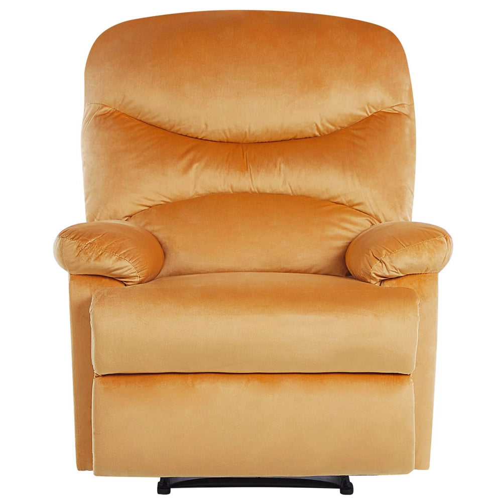 Poltrona reclinabile con rivestimento in velluto giallo Push-Back con schienale e poggiapiedi regolabili manualmente Poltrona dal design retrò