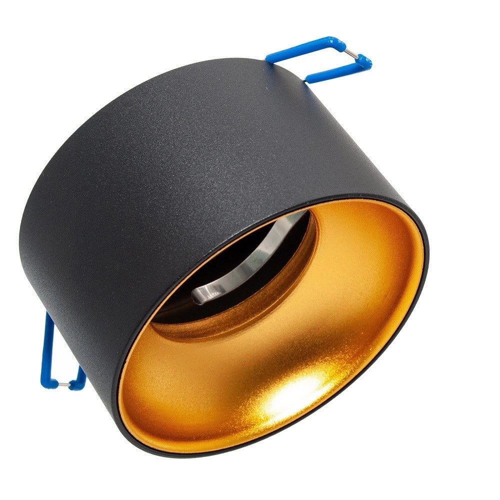 Trade Shop - Portafaretto Tondo Nero Oro Incasso 70 Mm Luce Soffitto Lampade Led Gu10 Gu5.3 -