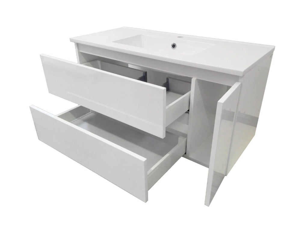 Mobile da Bagno Sospeso con Lavabo Specchio e Lampada a LED TFT Febe Rovere Miele