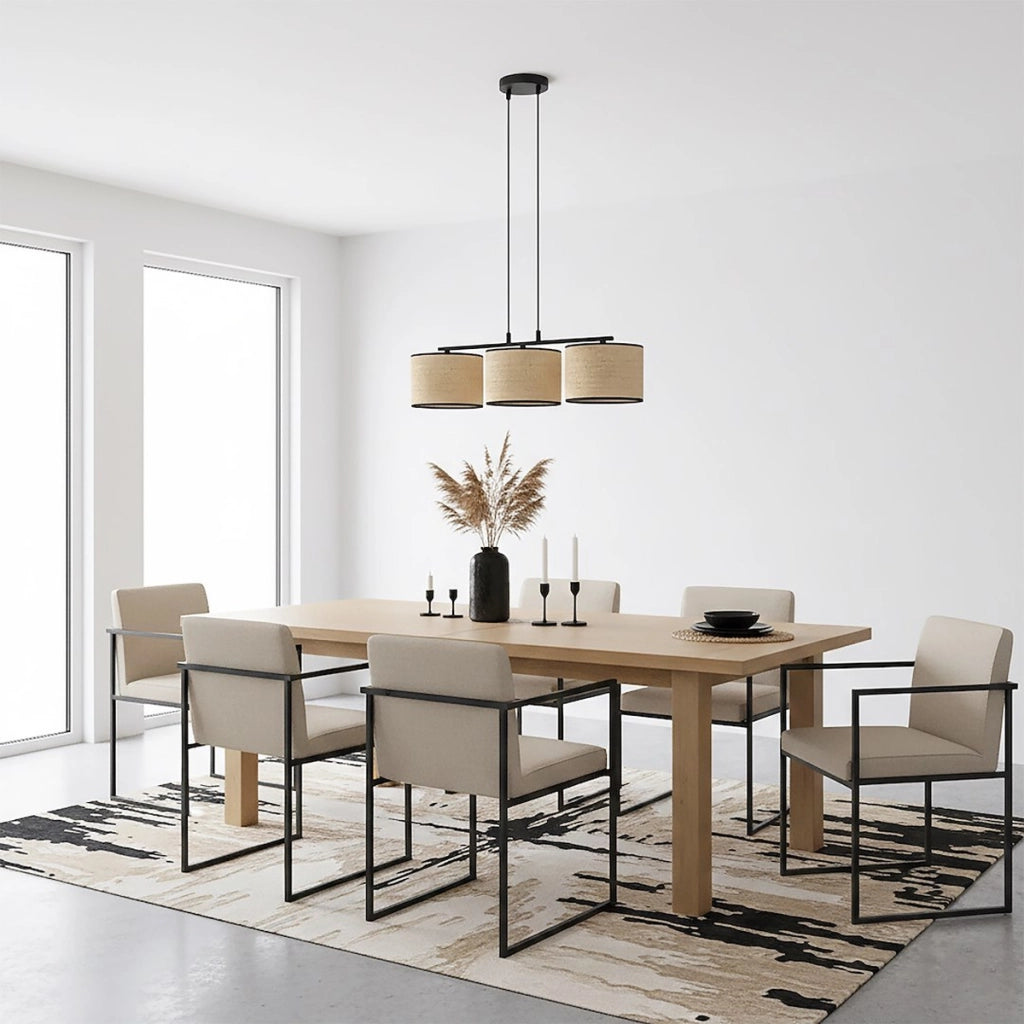 Lampada a sospensione Eco in acciaio nero e rattan