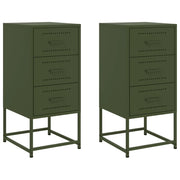 Set di 2 Comodini | Armadio da Notte | Mobiletto da notte Verde Oliva 36x39x78 cm in Acciaio